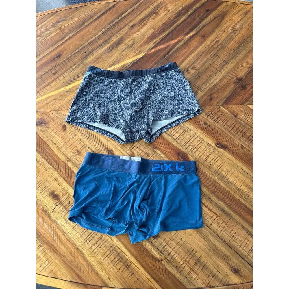 HOM & 2(X)IST Men’s Medium Trunks Briefs 2-Pack Navy Blue Geometric Designer Und
